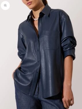 NWT Brochu Walker The Pia Signature Soft Vegan Leather Shirt In Admiral Sz L